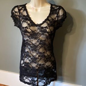 Medium Black Juniors Lace Short Sleeve Shirt